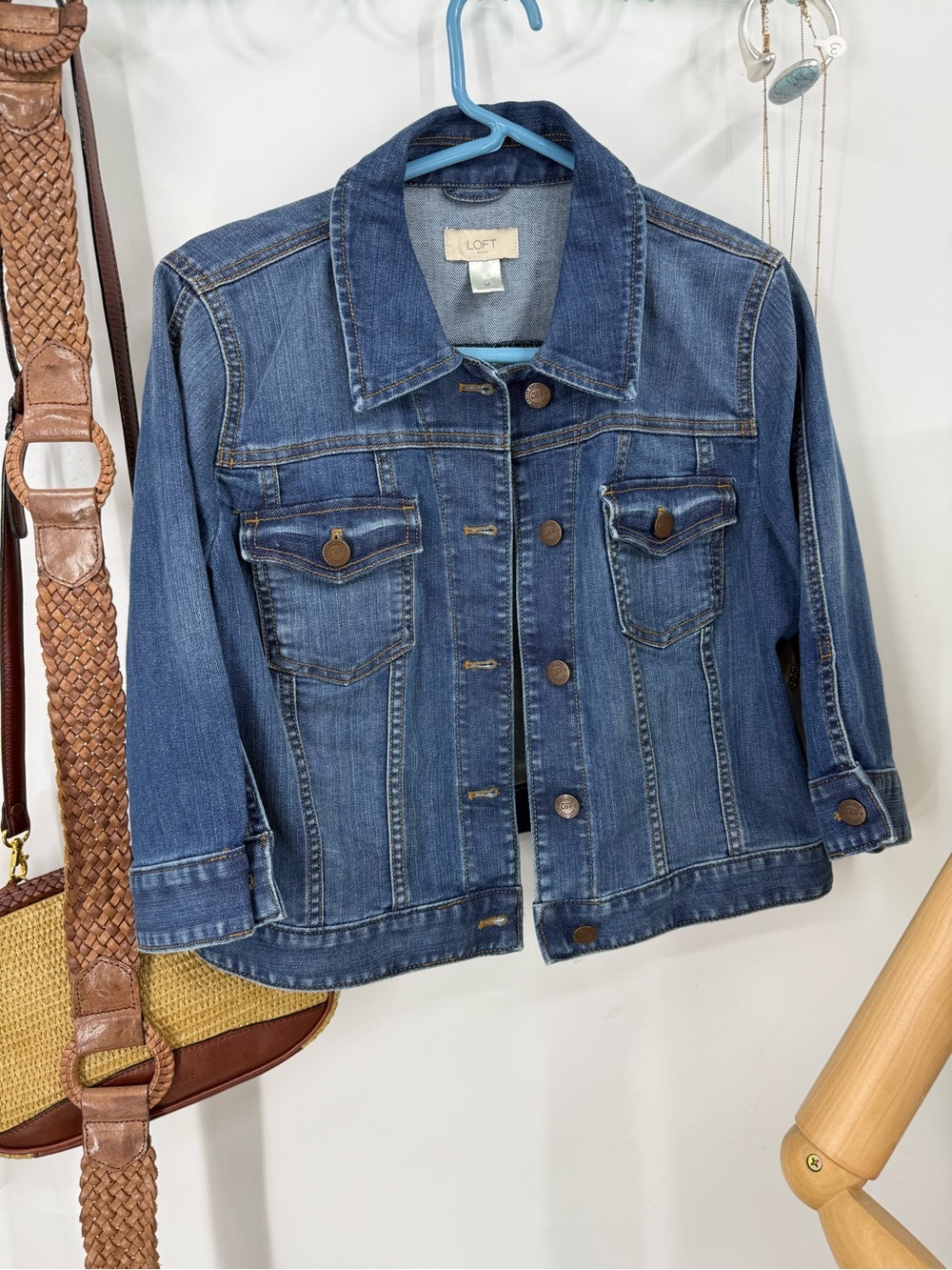 LOFT outlet cropped 1/2 sleeve Classic Blue Denim Jacket M